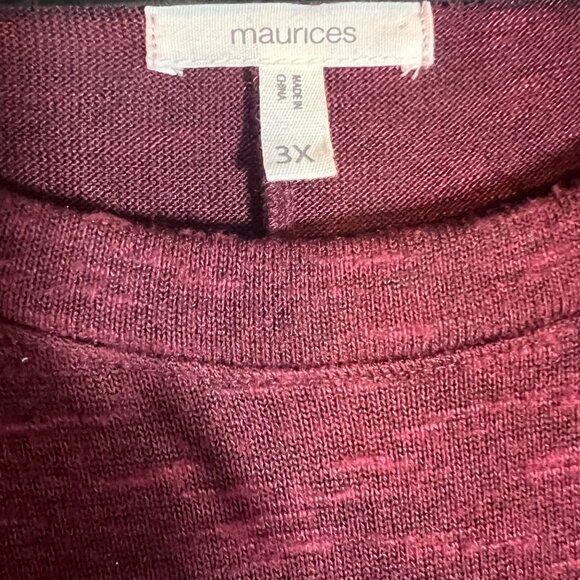 Maurices 3X Burgundy Bell Sleeve Plus Size Dress With Lace Trim Swing Dress - Picture 4 of 9